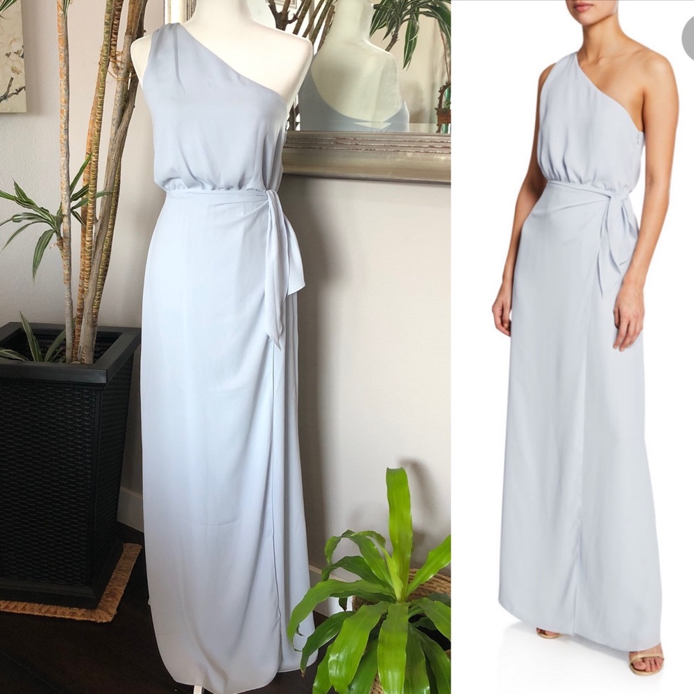 WAYF Ocean Mist One Shoulder Wrap Front Maxi Dress